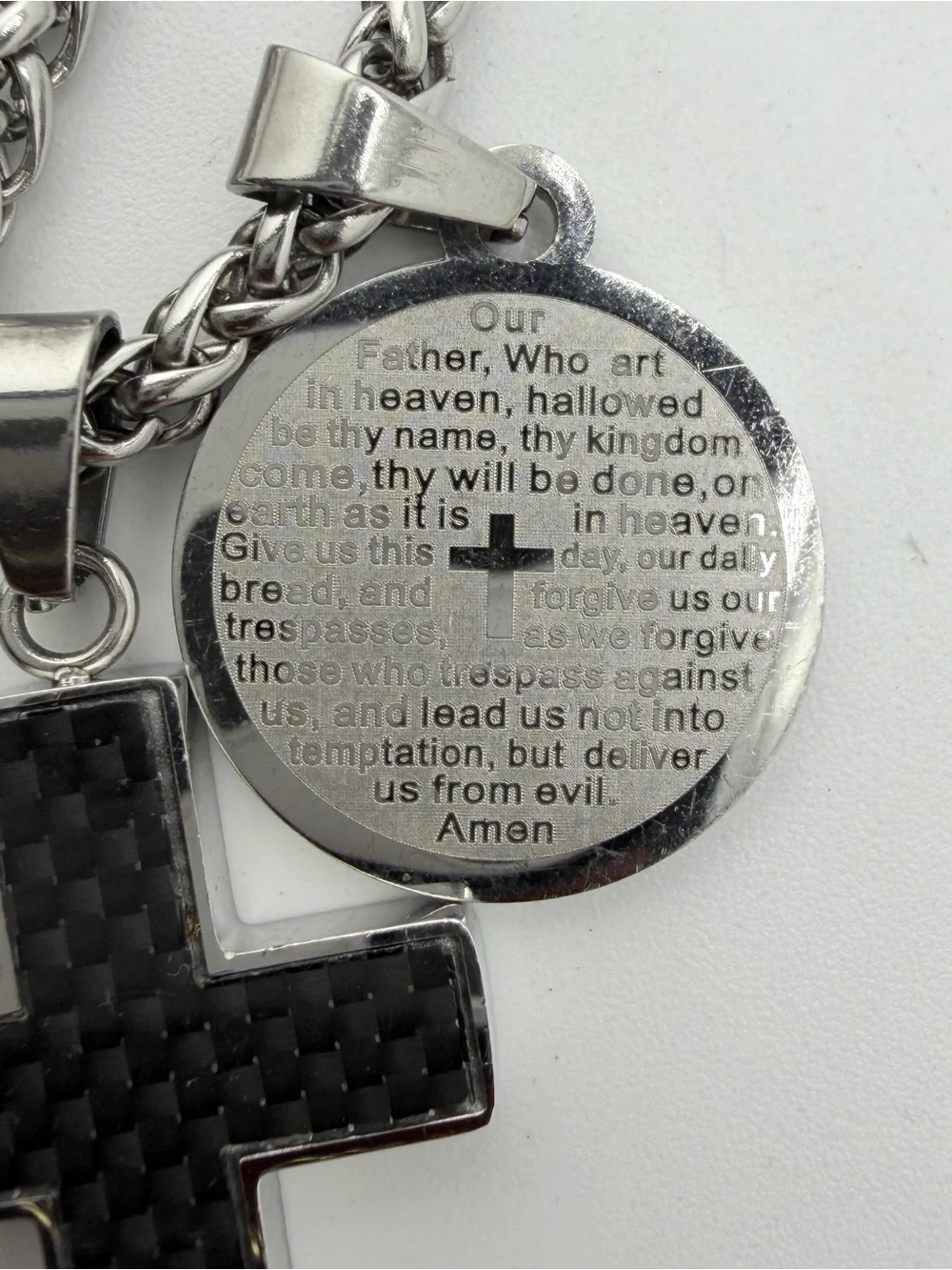 Men's Unisex Stainless Steel Cross and Prayer Medallion Necklace New